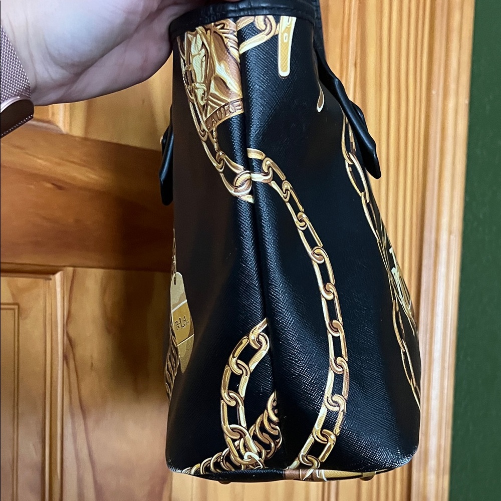Lauren Ralph Lauren Black & Gold Equestrian Tote Bag - Picture 7 of 16